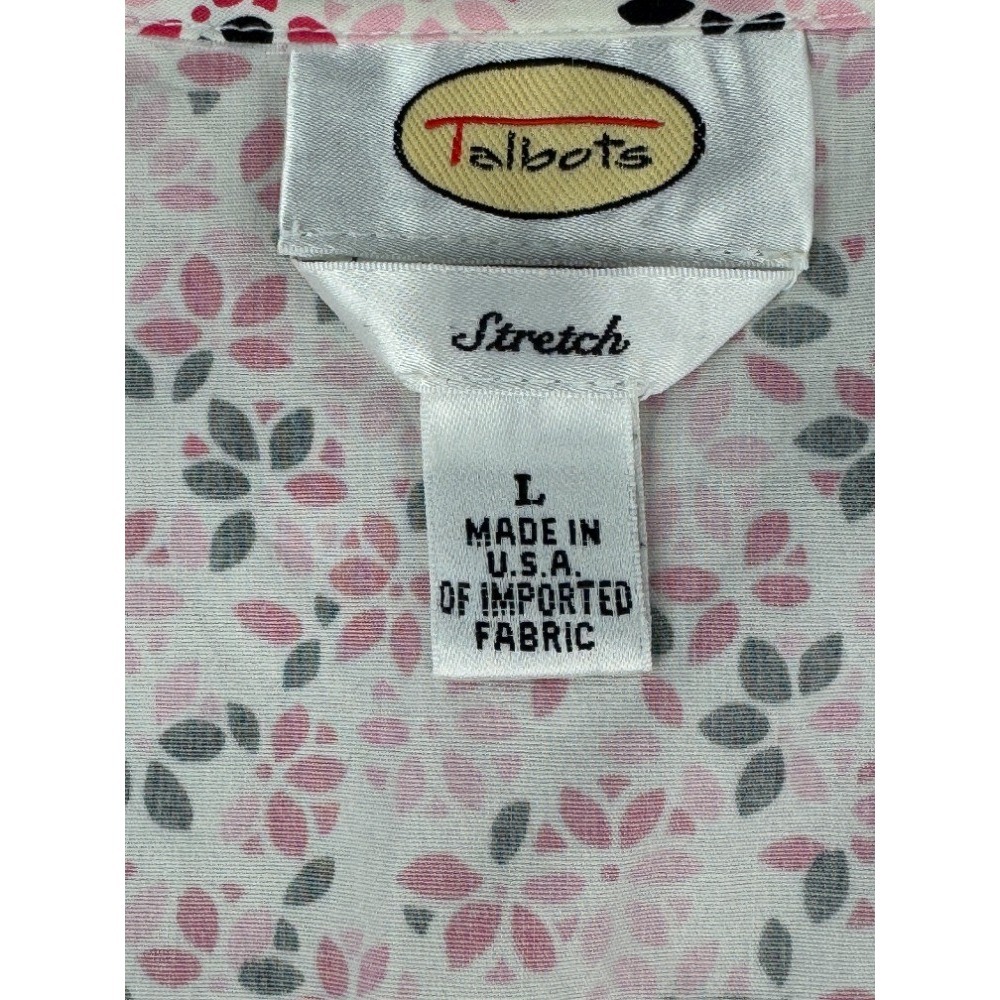 Talbots Pink Black Floral Sleeveless Button Down Stretch Vest Top Large USA - Picture 2 of 6